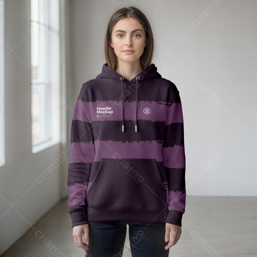 Mockup Hoodie Feminino Frontal Realista Fundo Claro Editável