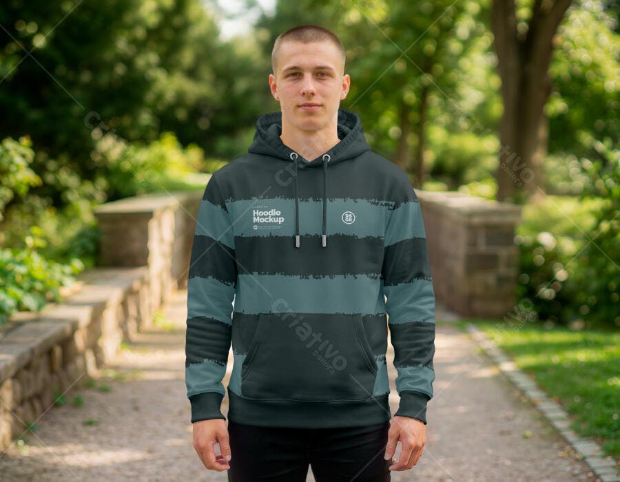 Mockup Hoodie Masculino Frente Tecido Lifestyle Editável