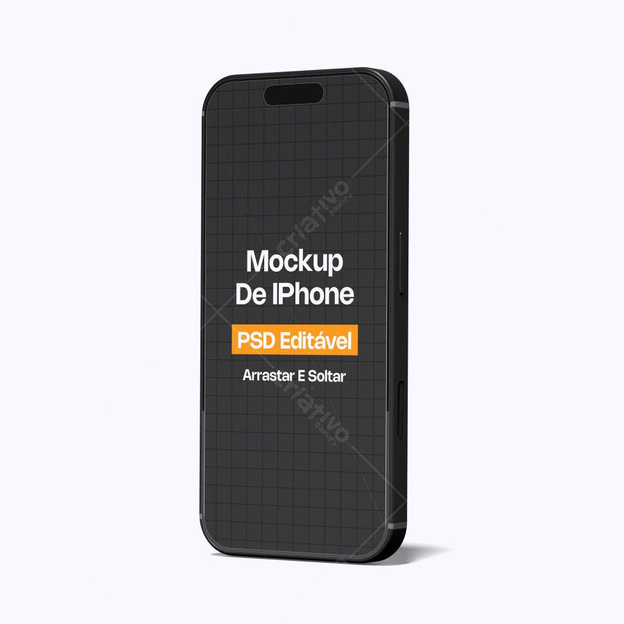 Mockup iPhone 14 Pro Fundo Branco 3/4 Editável