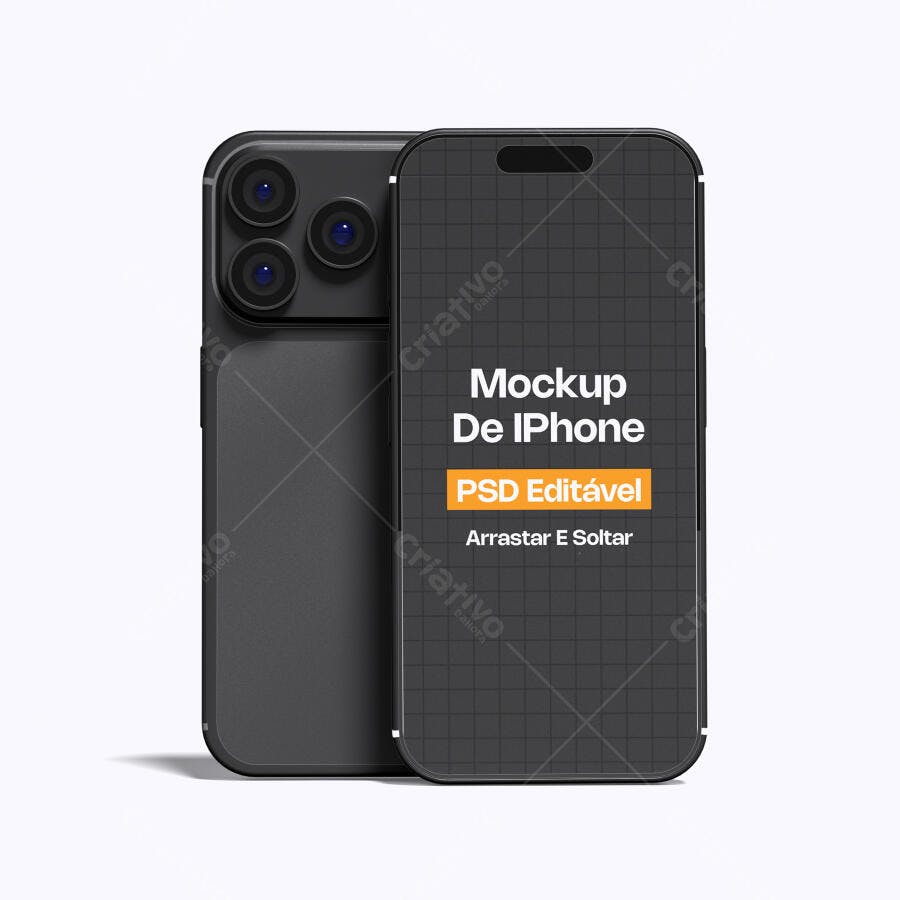 Mockup iPhone Preto Frente e Verso Fundo Branco Editável