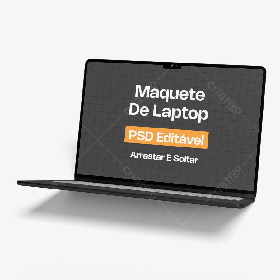 Mockup Notebook Realista Fundo Branco 3/4 Editável