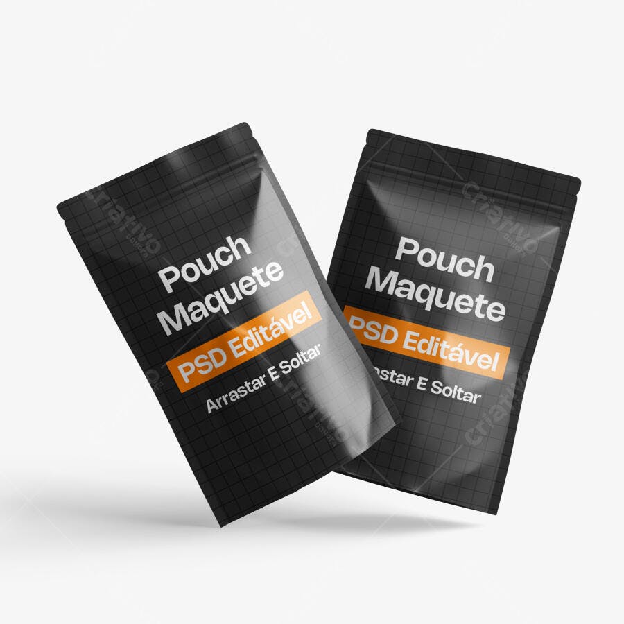 Mockup Pouch Embalagem Plástica Flutuante Editável