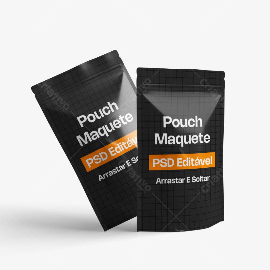 Mockup Pouch Embalagem Plástica Fundo Branco Editável