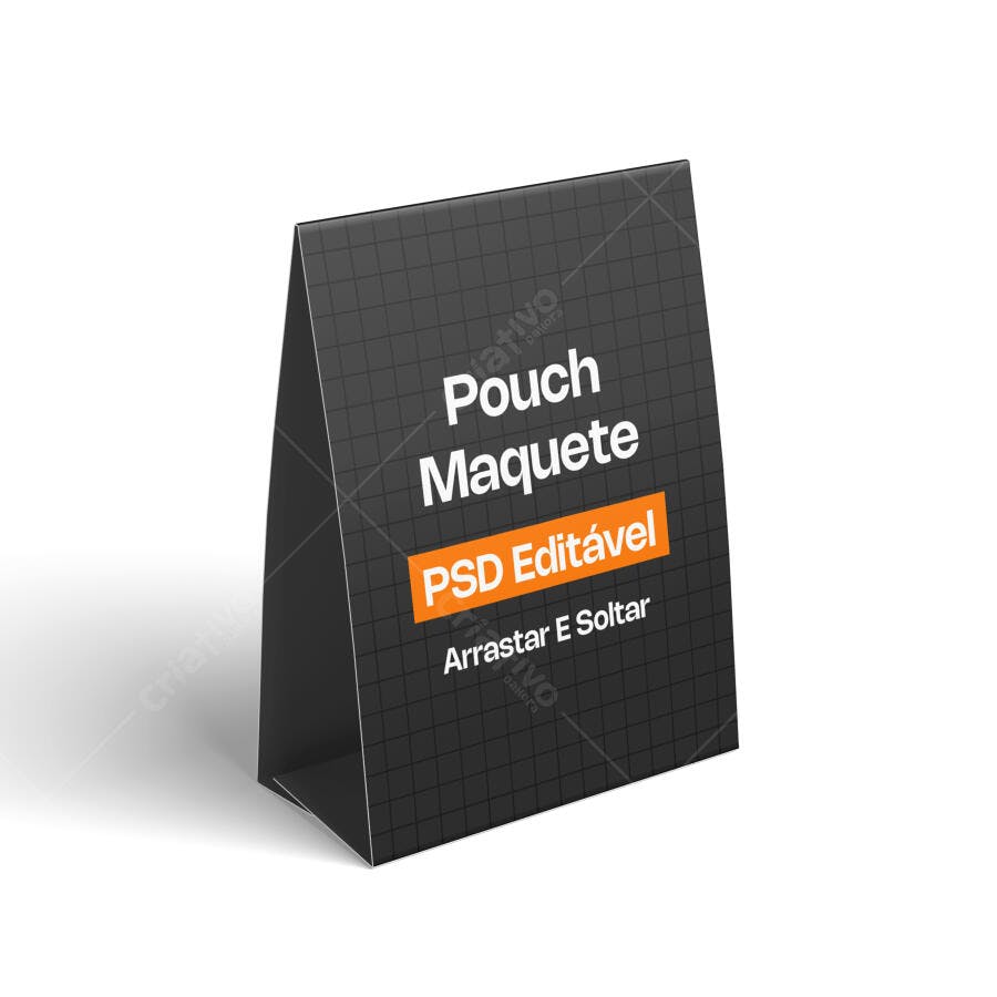 Mockup Pouch Embalagem Stand Up Fundo Branco Editável