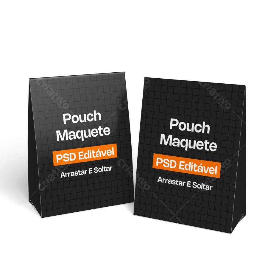 Mockup Pouch Embalagem Stand Up Fundo Branco Editável