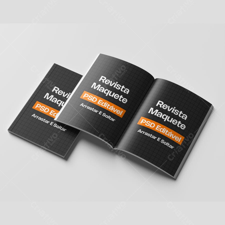 Mockup Revista Aberta e Fechada Fundo Branco Editável