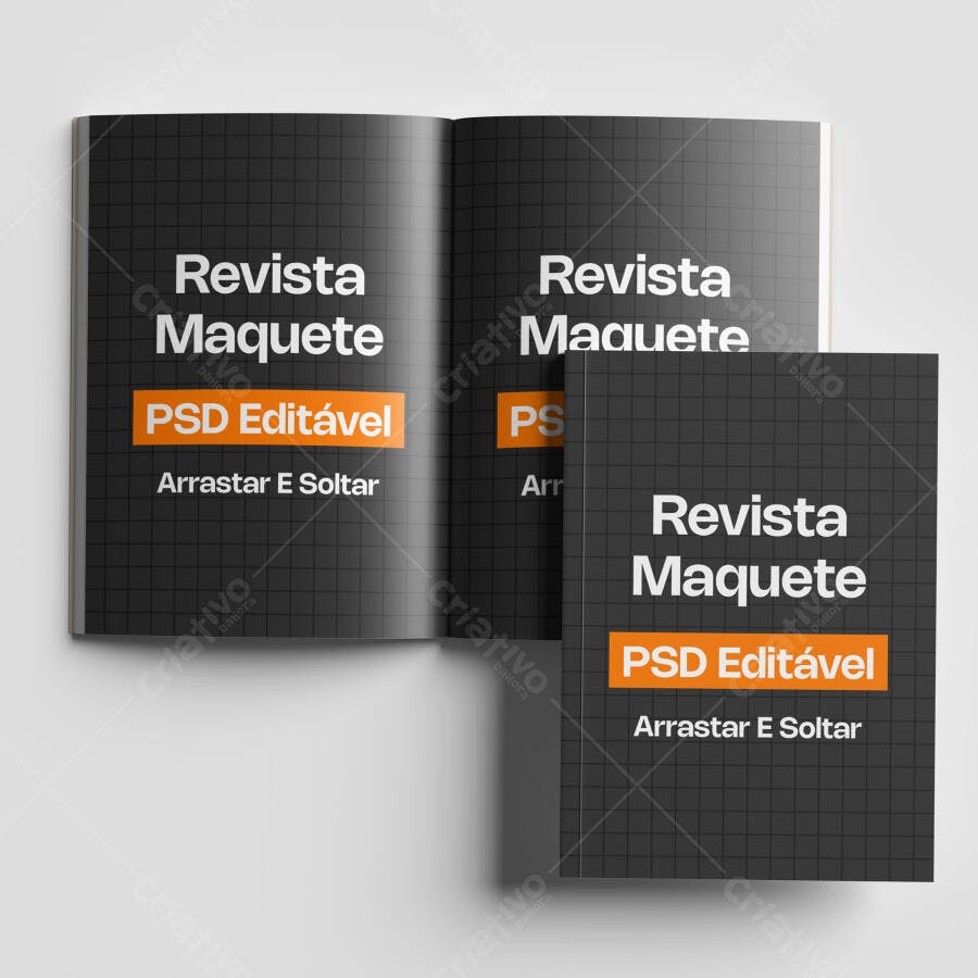Mockup Revista Aberta e Fechada Fundo Branco Editável