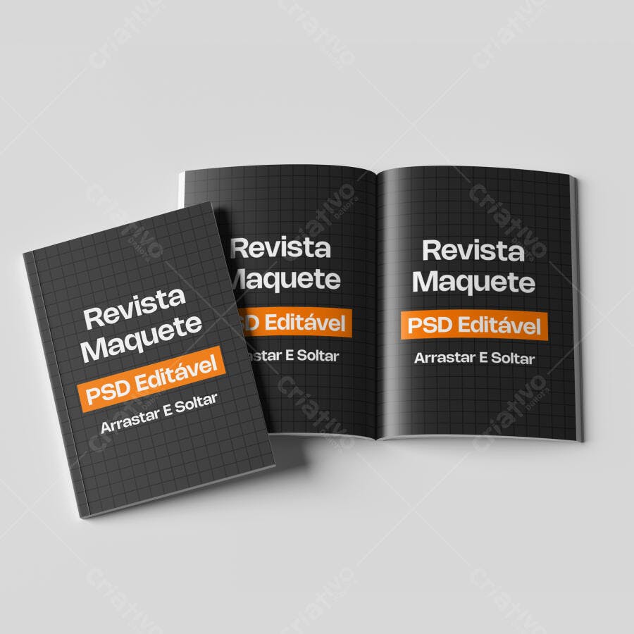 Mockup Revista Capa Aberta e Fechada Fundo Branco Editável