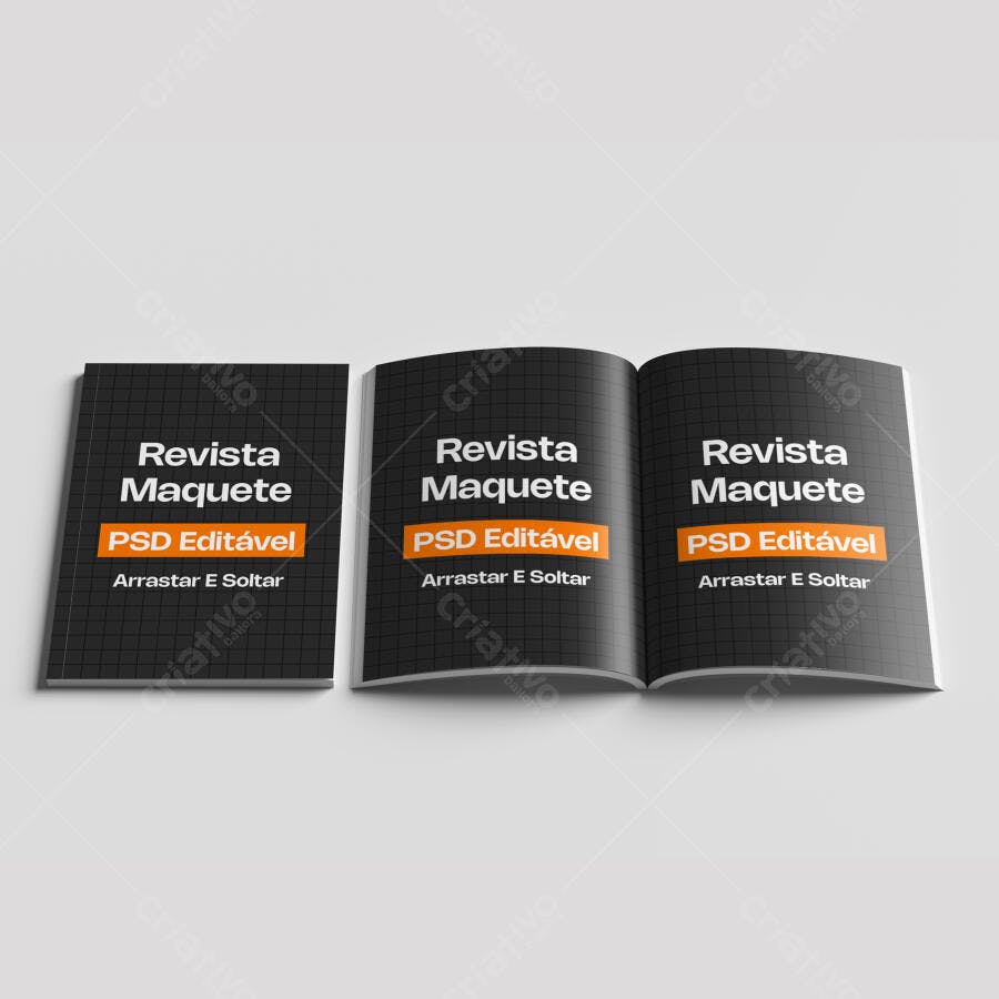 Mockup Revista Capa e Páginas Abertas Fundo Claro Editável