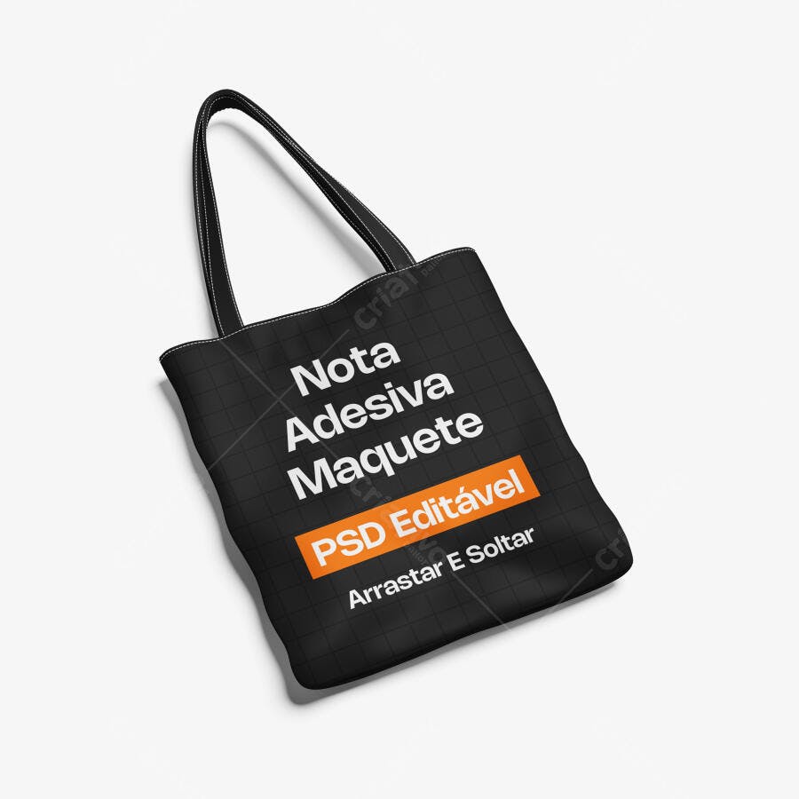 Mockup Sacola Ecobag Preta 3/4 Fundo Branco Editável