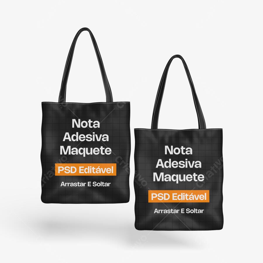 Mockup Sacola Ecobag Preta Flutuante Fundo Branco Editável