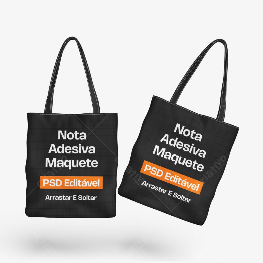 Mockup Sacola Ecobag Preta Flutuante Fundo Branco Editável