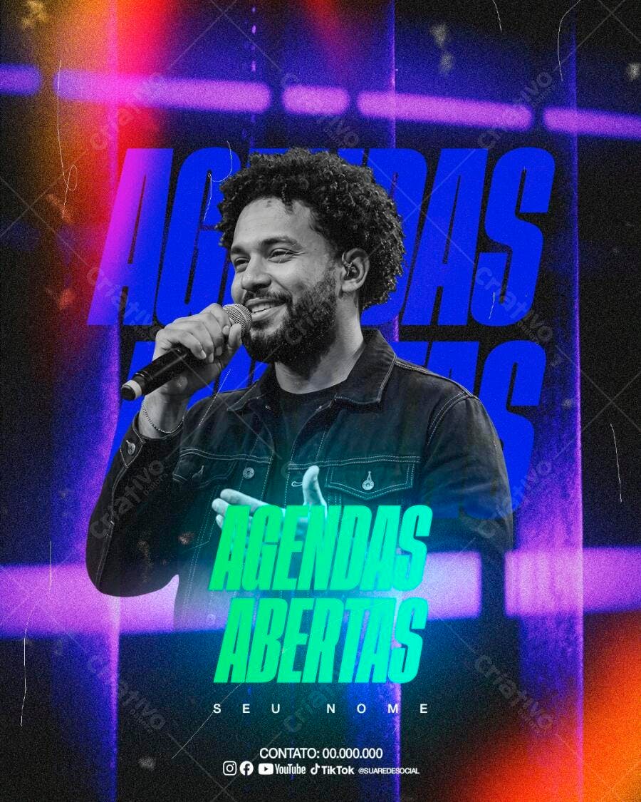 Post Instagram Agendas Abertas Cantor Artista PSD Editável