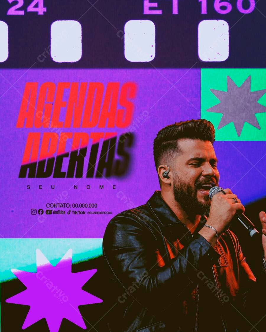 Post Instagram Agendas Abertas Cantor Música PSD Editável