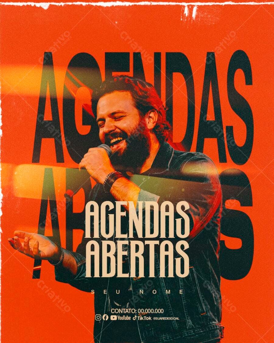 Post Instagram Agendas Abertas Cantor Músico PSD Editável