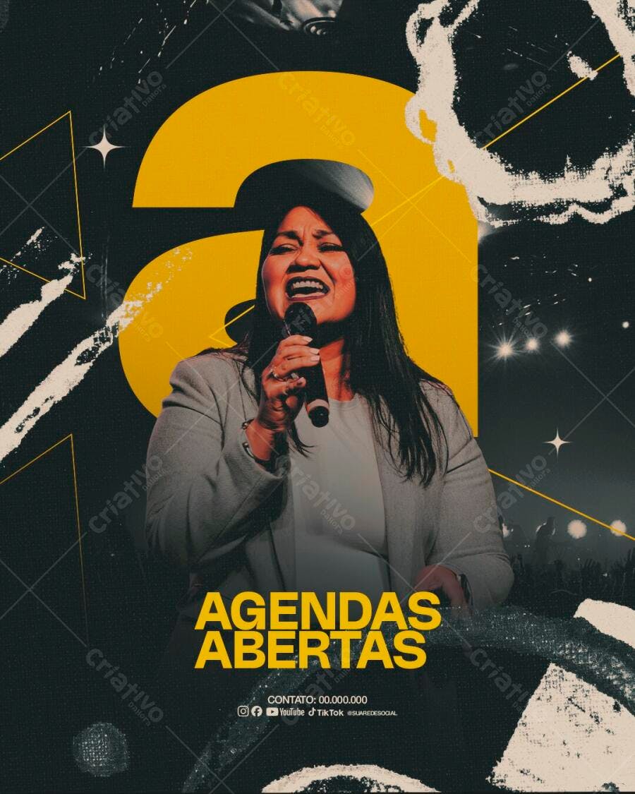 Post Instagram Agendas Abertas Cantora Gospel PSD Editável
