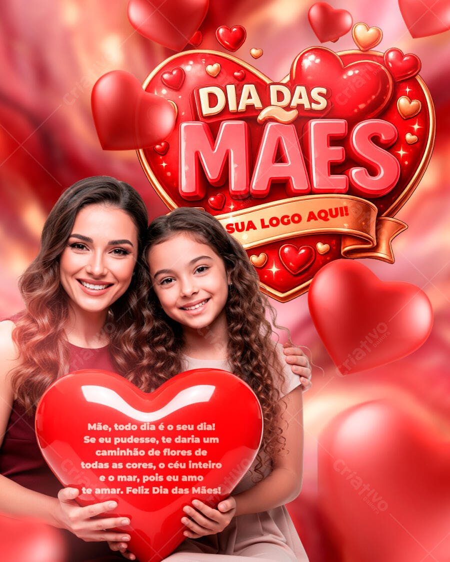 Post Instagram Dia das Mães Coração Vermelho PSD Editável
