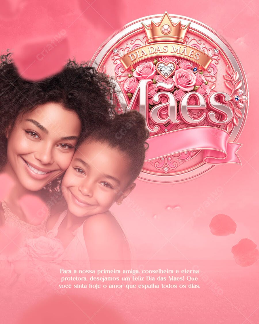 Post Instagram Dia das Mães Rosas Coroa PSD Editável