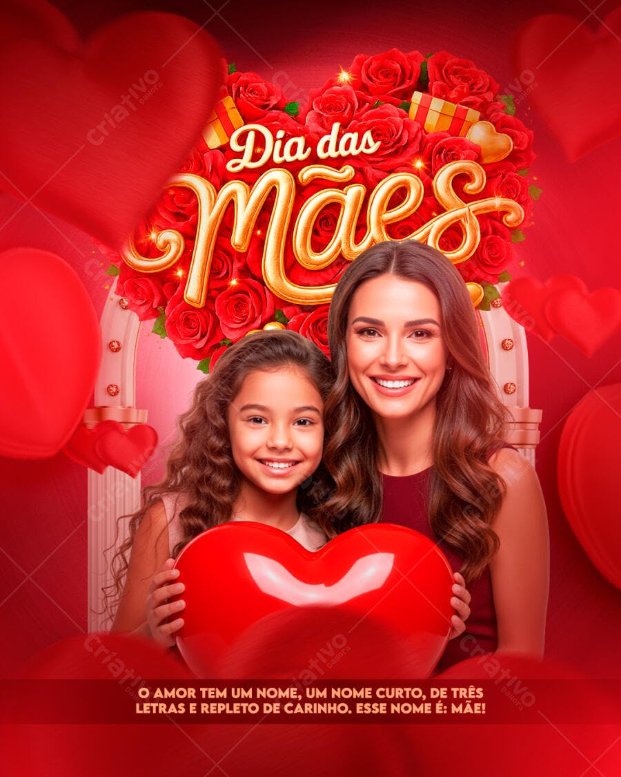 Post Instagram Dia das Mães Rosas Vermelhas PSD Editável