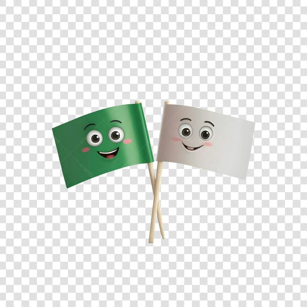 Bandeira Personagem Verde Branca Feliz PNG Fundo Transparente