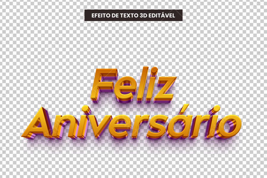 Efeito de Texto 3D Feliz Aniversário PSD Editável