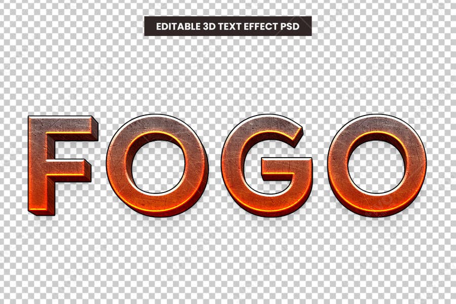 Efeito de Texto 3D Fogo Metal PSD Editável
