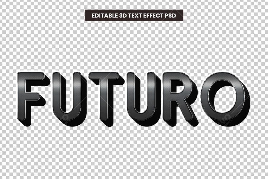 Efeito de Texto 3D Futuro Metalizado PSD Editável