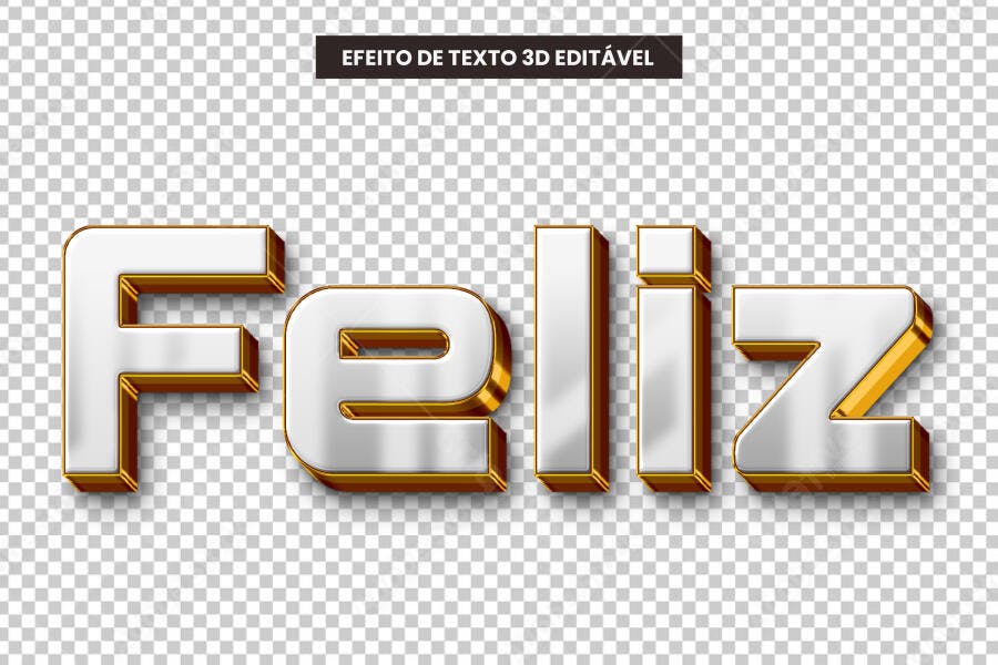 Efeito de Texto 3D Metálico Dourado Prata PSD Editável