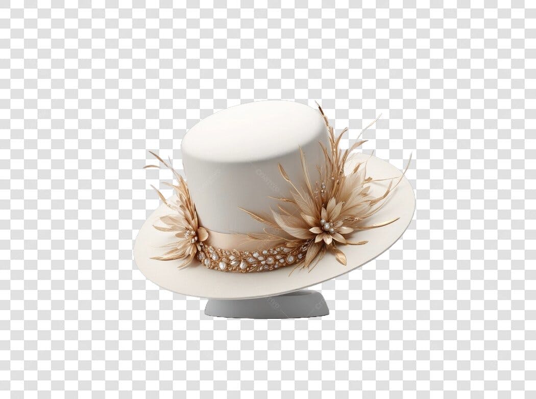 Elemento 3D Chapéu Cartola Elegante Branco Dourado PNG Fundo Transparente