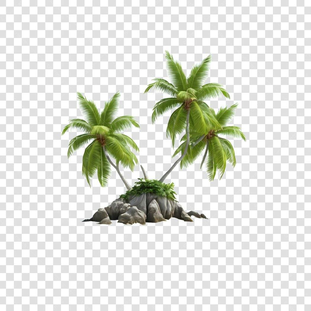 Elemento 3D Coqueiros Ilha Tropical PNG Fundo Transparente