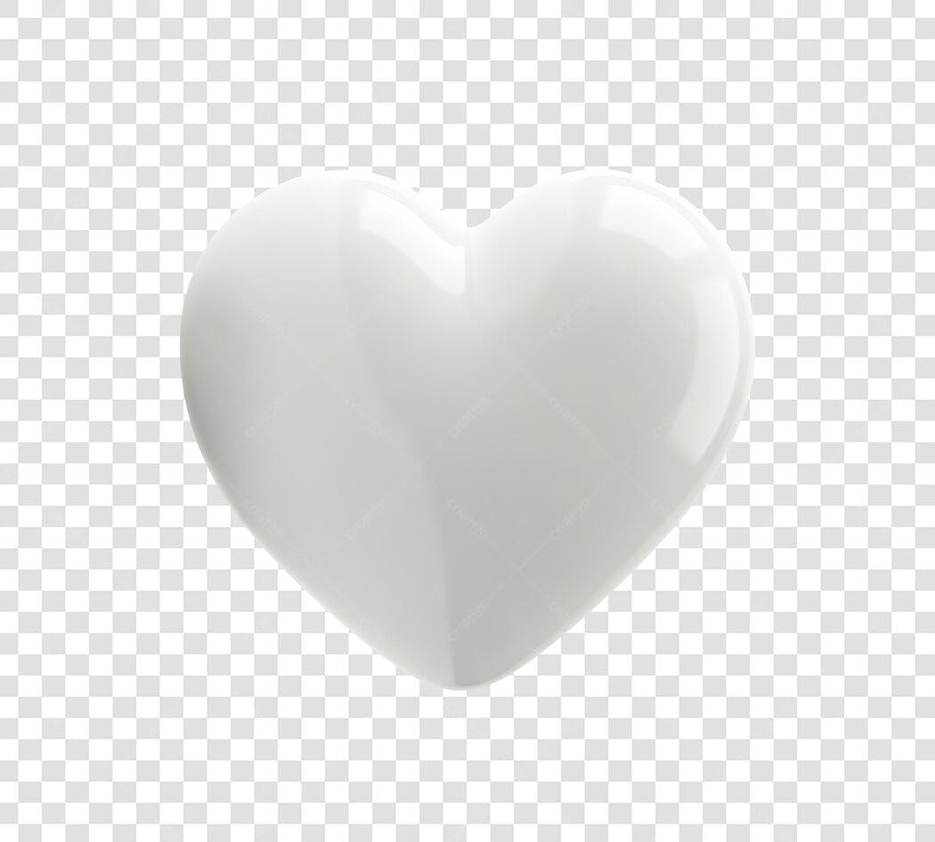 Elemento 3D Coração Branco Brilhante PNG Fundo Transparente