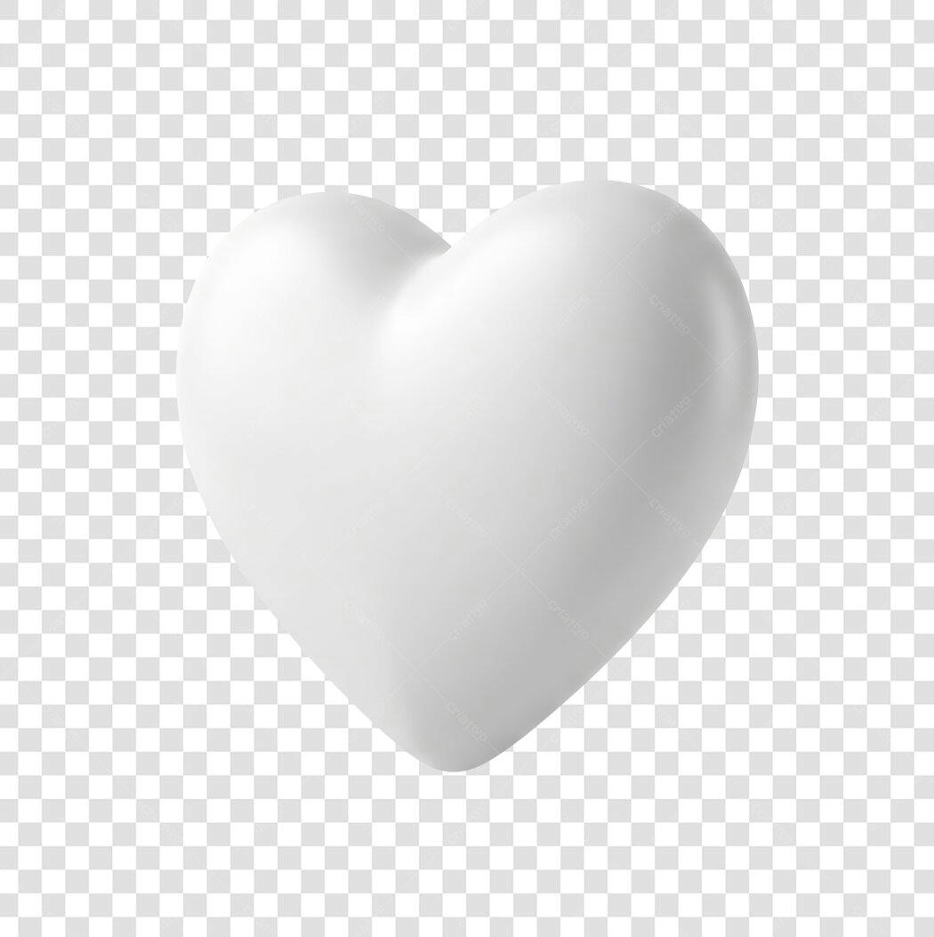 Elemento 3D Coração Branco Minimalista PNG Fundo Transparente