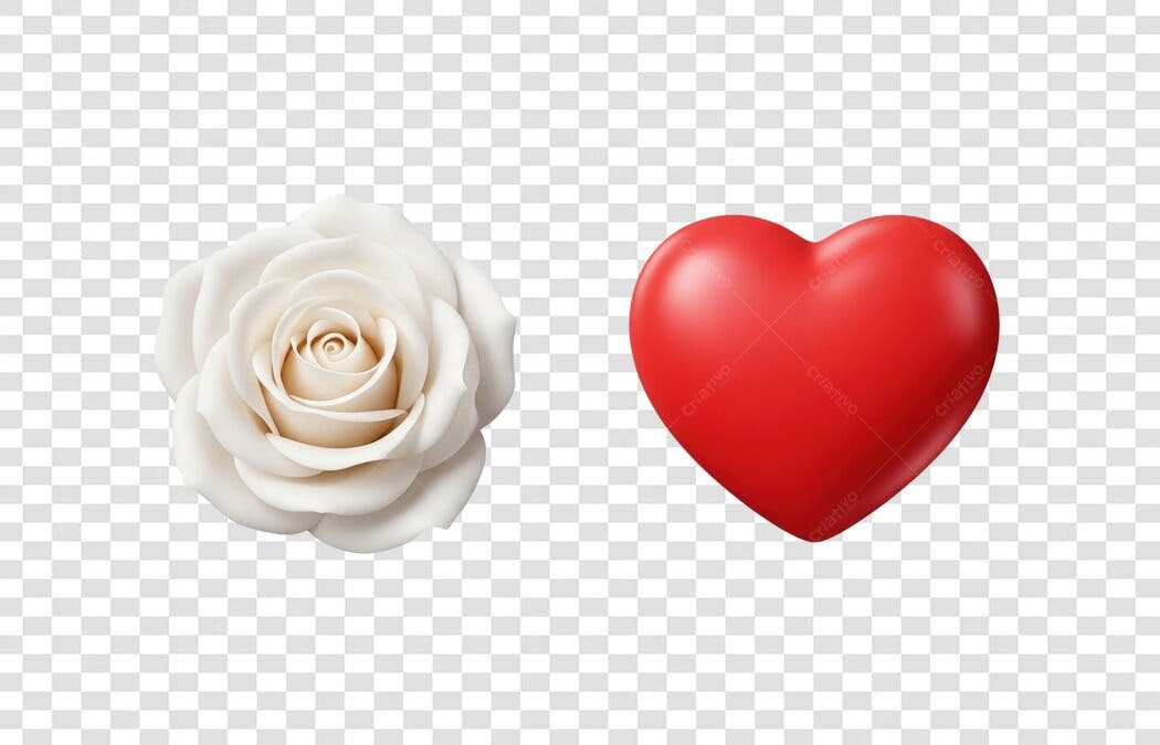 Elemento 3D Coração Vermelho e Rosa Branca PNG Fundo Transparente