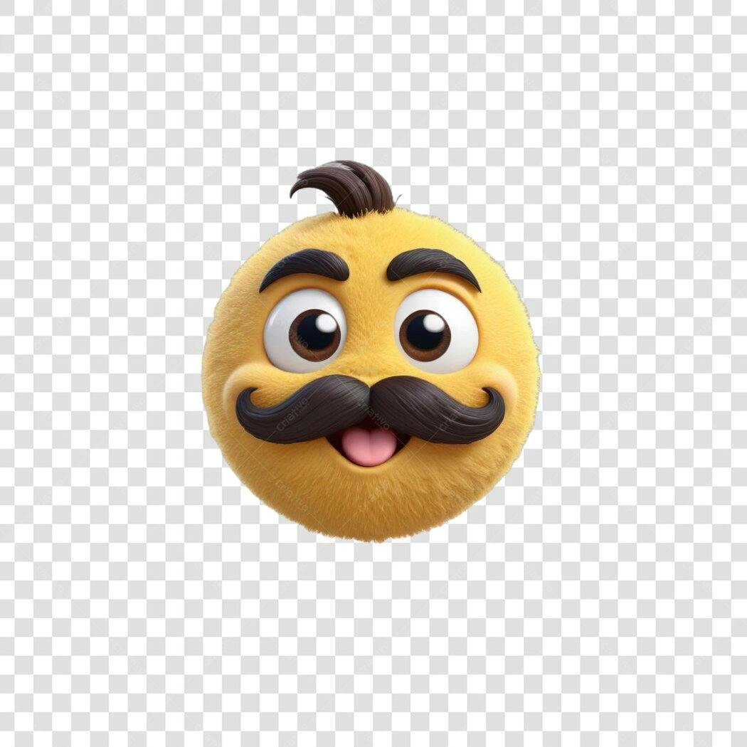 Elemento 3D Emoji Bigode Amarelo Engraçado PNG Fundo Transparente
