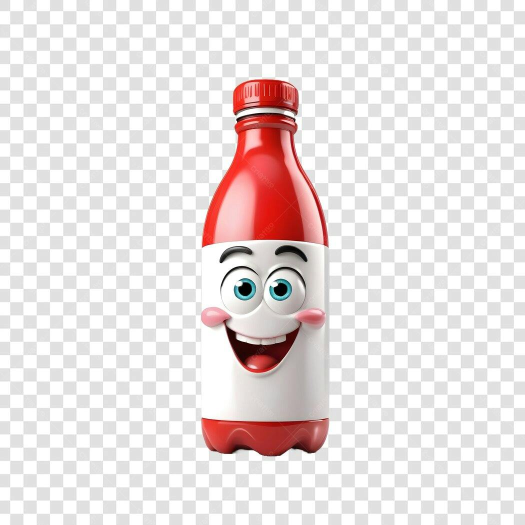 Elemento 3D Garrafa Refrigerante Personagem Feliz PNG Fundo Transparente