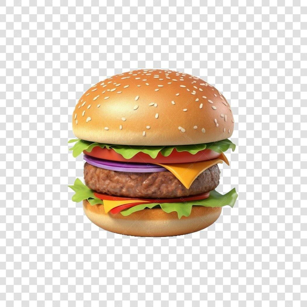 Elemento 3D Hambúrguer Completo Fast Food PNG Fundo Transparente