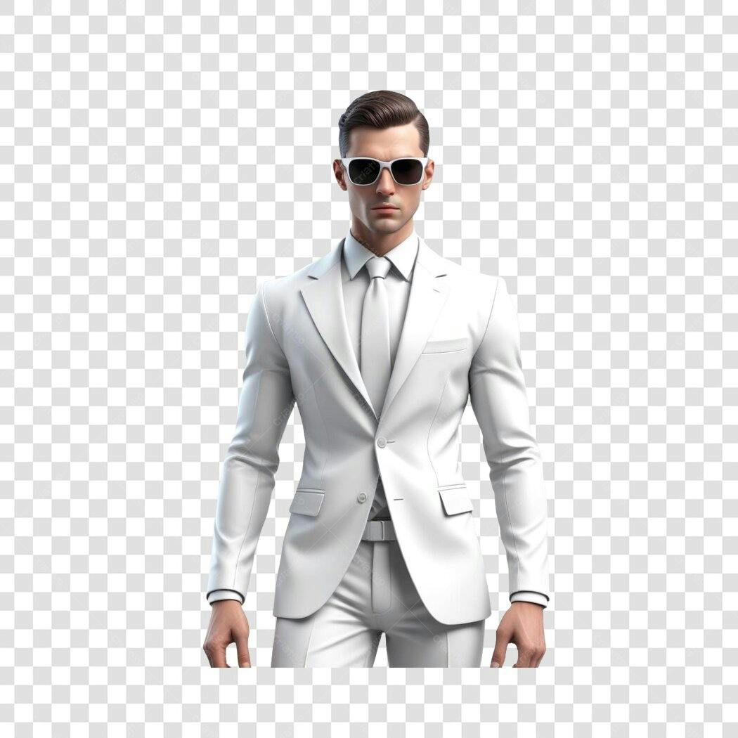 Elemento 3D Homem Terno Branco Óculos PNG Fundo Transparente