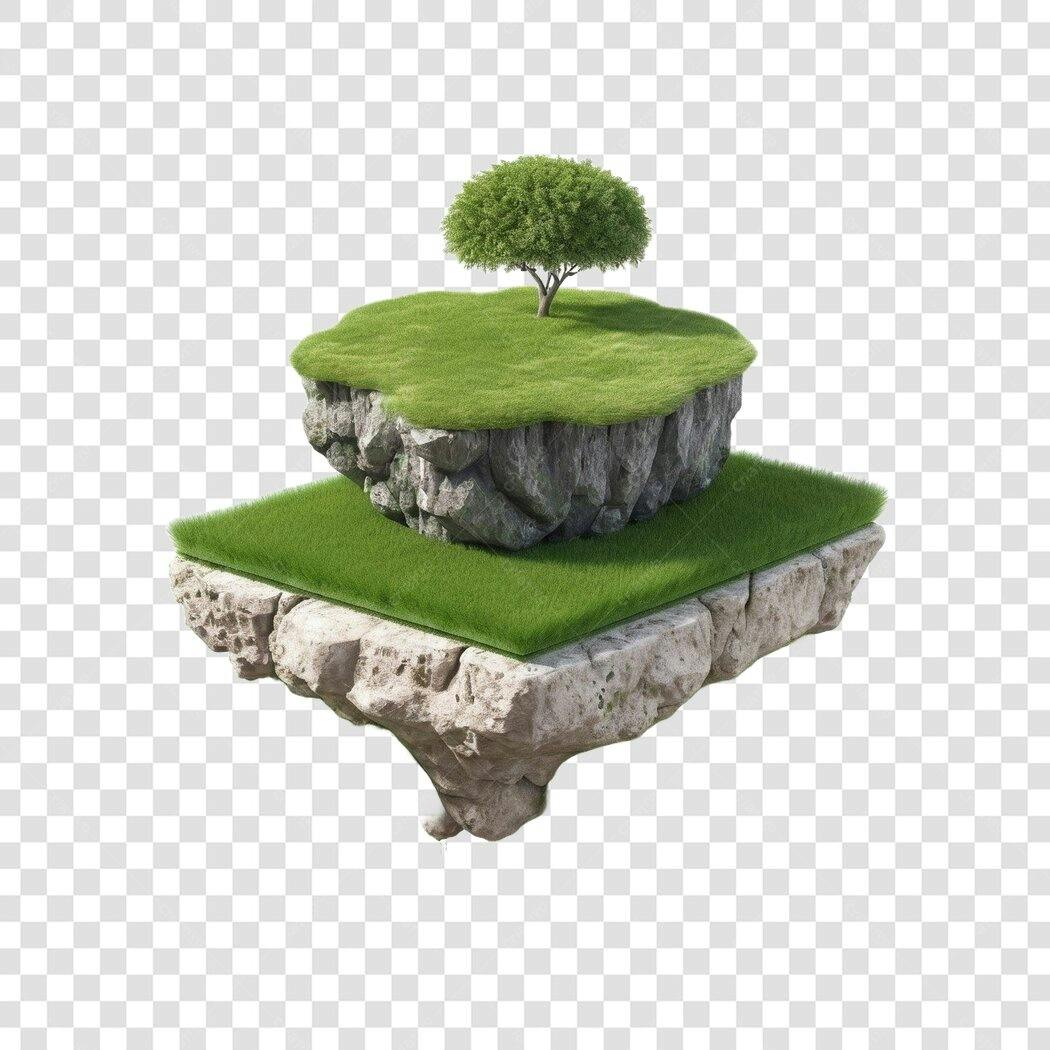 Elemento 3D Ilha Flutuante com Árvore PNG Fundo Transparente