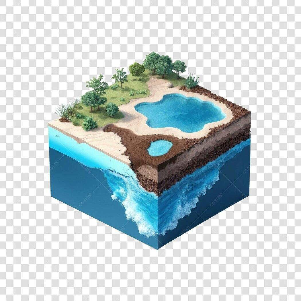 Elemento 3D Ilha Flutuante Oceano Praia PNG Fundo Transparente