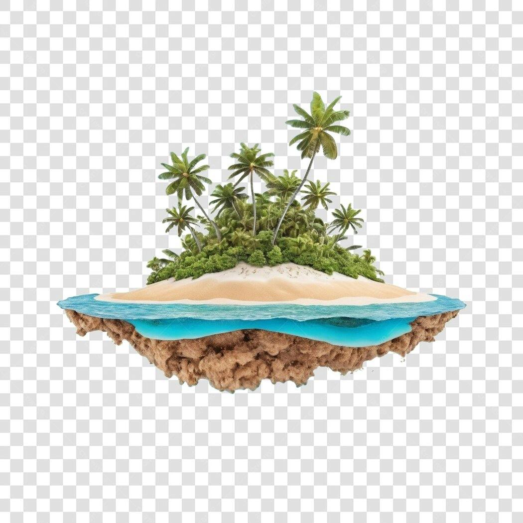 Elemento 3D Ilha Tropical Flutuante Praia Mar PNG Fundo Transparente