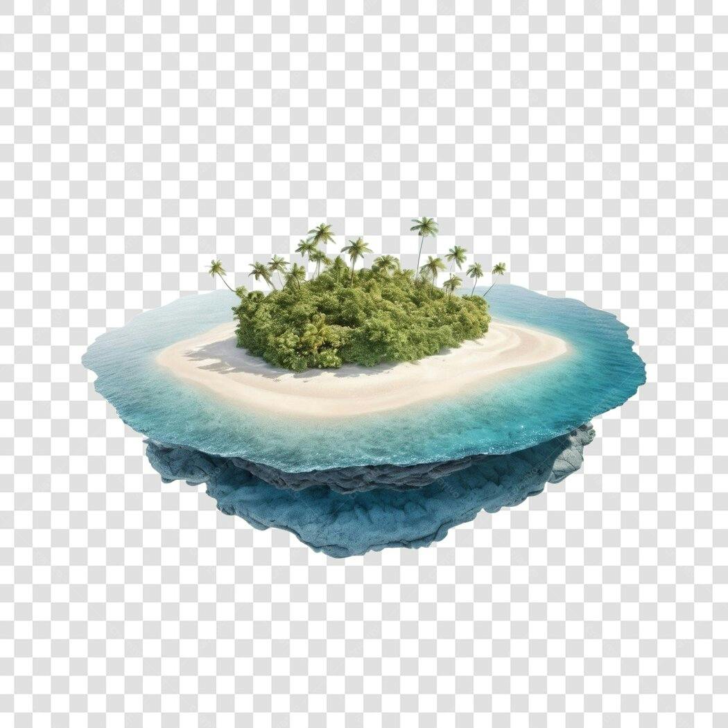 Elemento 3D Ilha Tropical Praia Coqueiros PNG Fundo Transparente