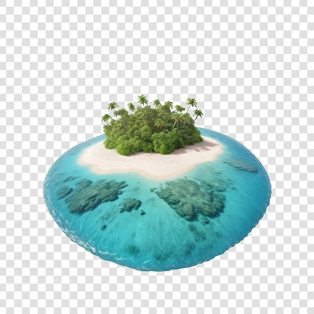Elemento 3D Ilha Tropical Praia Coqueiros PNG Fundo Transparente