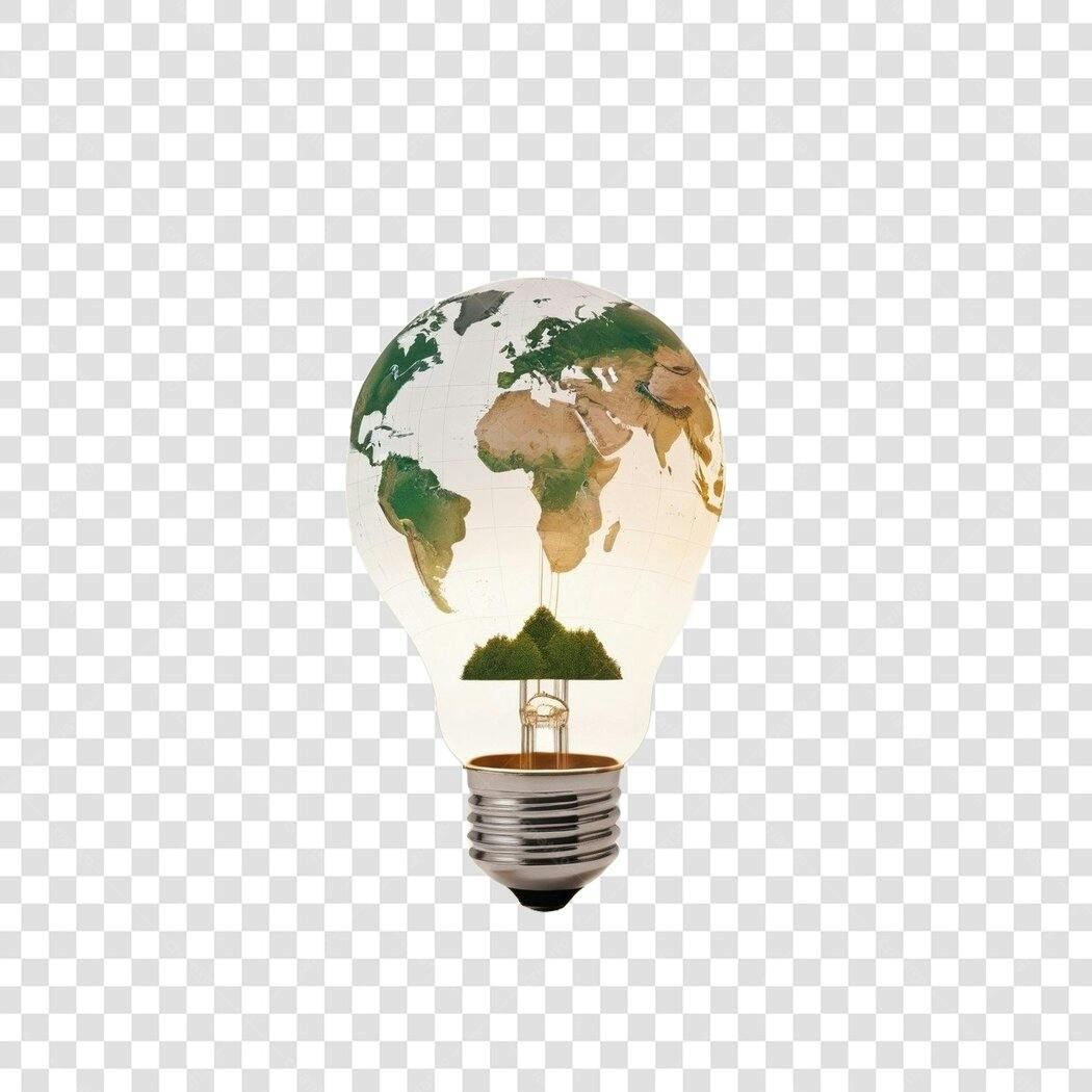 Elemento 3D Lâmpada Terra Sustentabilidade PNG Fundo Transparente