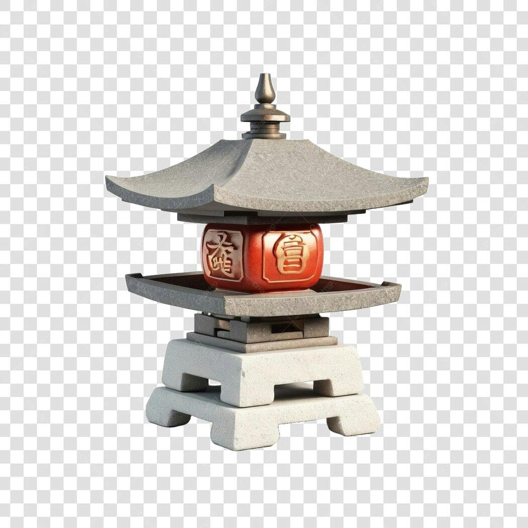 Elemento 3D Lanterna Japonesa Oriental PNG Fundo Transparente
