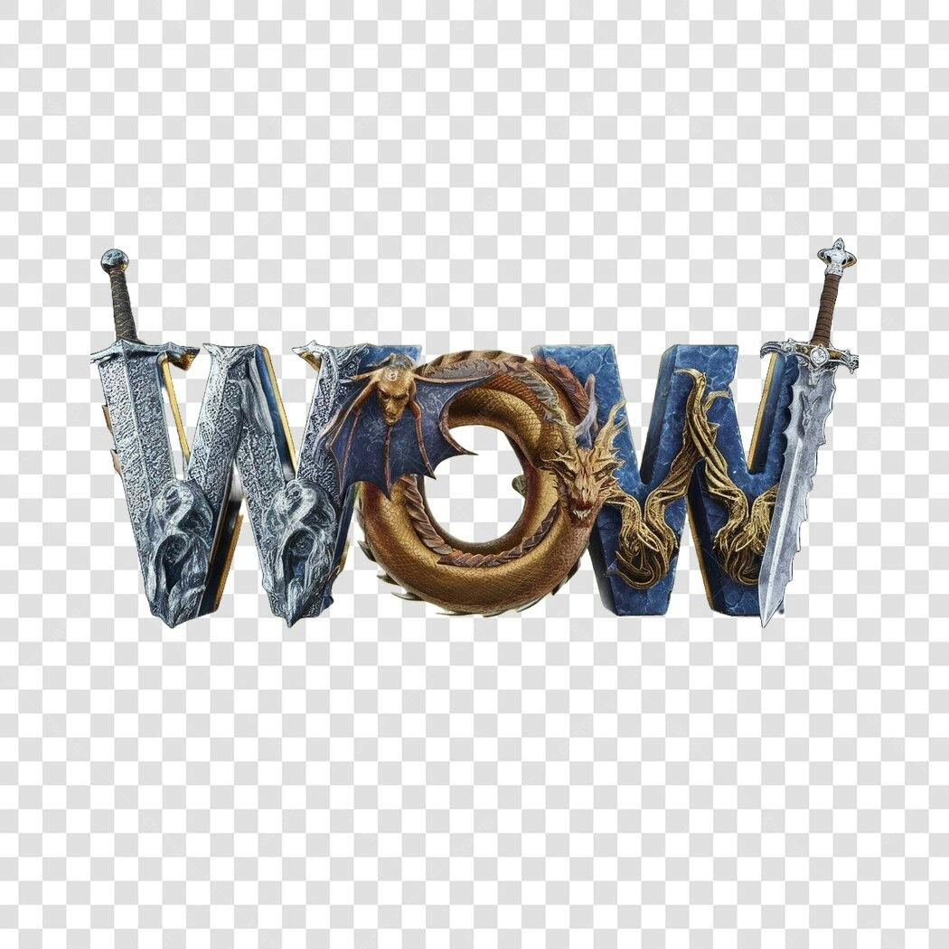 Elemento 3D Logo WOW Espadas Dragão PNG Fundo Transparente