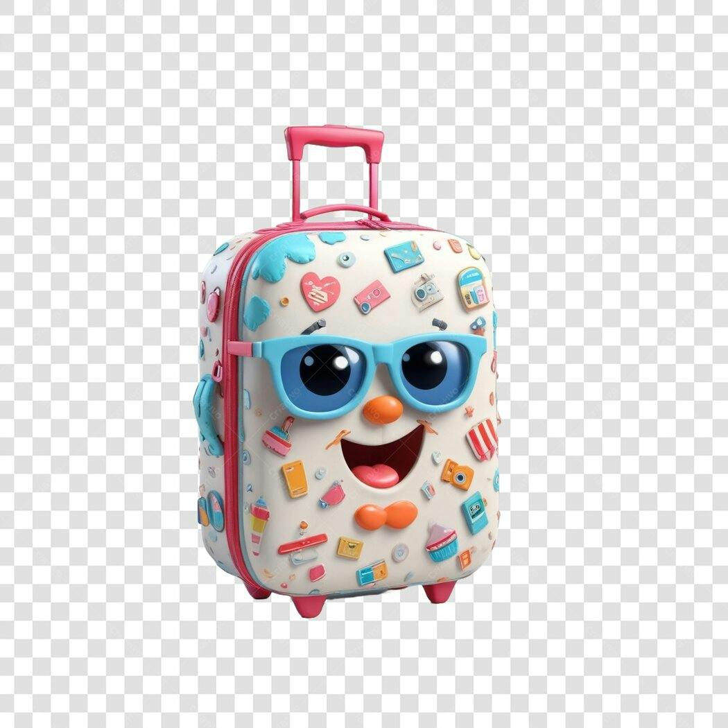 Elemento 3D Mala Viagem Personagem Fofo PNG Fundo Transparente