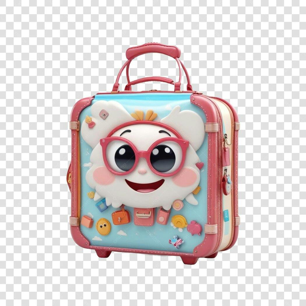 Elemento 3D Maleta Viagem Infantil Personagem Fofo PNG Fundo Transparente