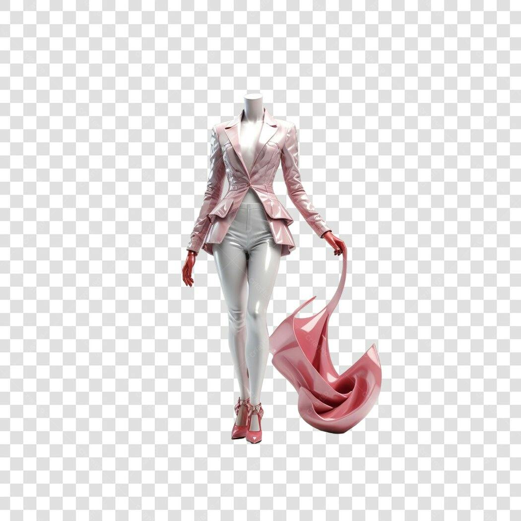 Elemento 3D Manequim Roupa Rosa Branca PNG Fundo Transparente