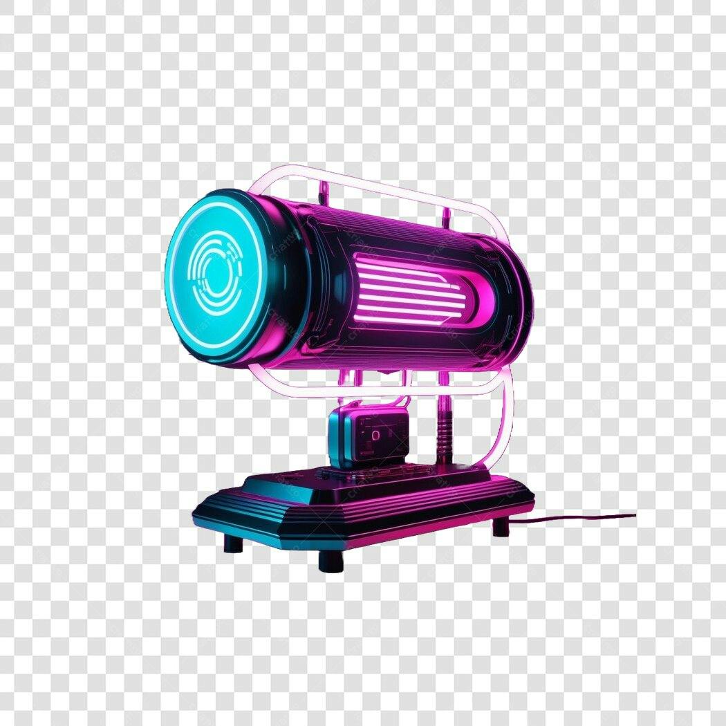 Elemento 3D Máquina Futurista Neon Azul Roxo PNG Fundo Transparente