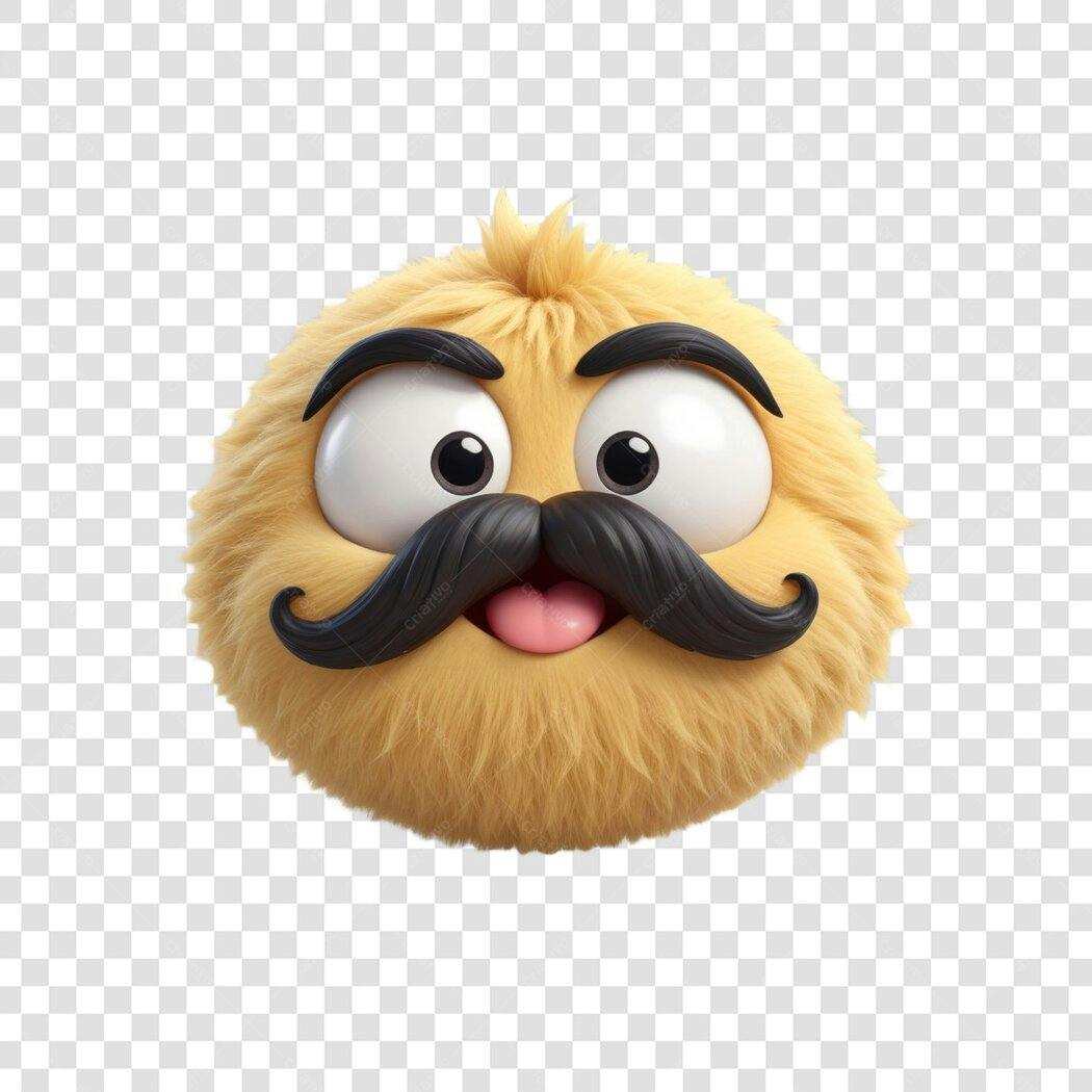 Elemento 3D Monstro Peludo Bigode Divertido PNG Fundo Transparente